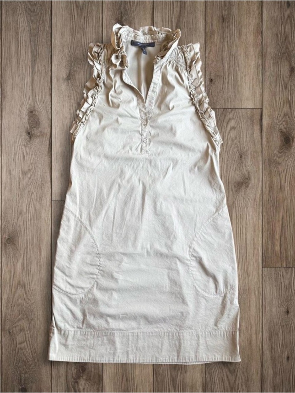 BCBGMAXAZRIA Ruffle Sleeve Mini Dress Neutral Beige - Picture 3 of 7